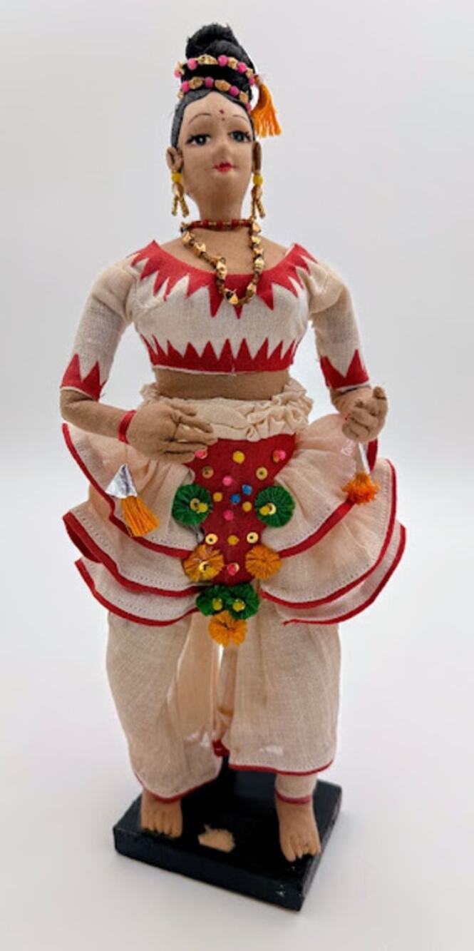 Vintage Indian Folk Dancer Cloth Doll on Wooden Base – 12"